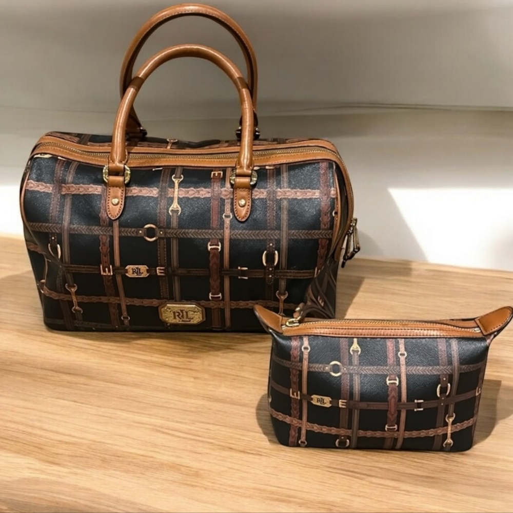 Lauren By Ralph Lauren Calloway Satchel & Wristlet Coated Canvas & Leath…